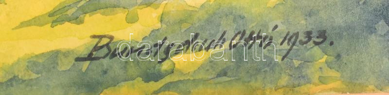 Bundschun Ottó (1885-?): Táj. 1933. A Műcsarnok 1934-es téli tárlatán szerepelt címkével. . Akvarell, papír, jelzett, 30x40 cm - Image 2