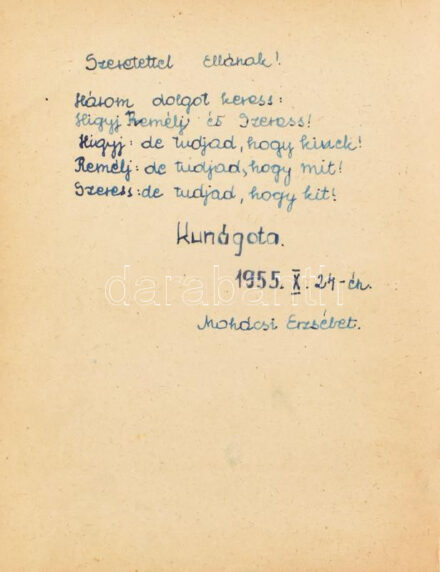 cca 1950-1960 Emlékkönyv, sok bejegyzéssel, rajzokkal