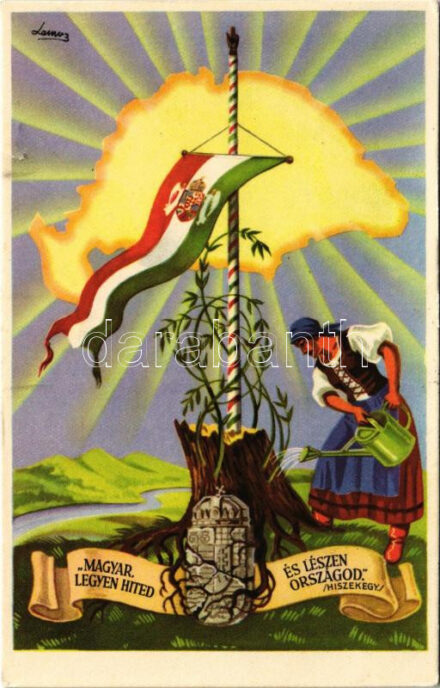 Magyar legyen hited és lészen országod. Hiszekegy. Kiadja az Ereklyés Országzászló Nagybizottsága / Hungarian irredenta propaganda, Hungarian flag, Trianon s: Lamoss
