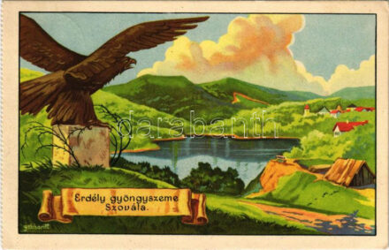 1939 Szováta, Szovátafürdő, Sovata; 'Erdély gyöngyszeme Szováta' Kiadja a Székely Egyetemi és Főiskolai Hallgatók Egyesülete / Hungarian irredenta propaganda art postcard s: Gebhardt (képeslapfüzetből / from postcard booklet) (EK)