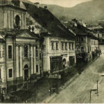 1915 Selmecbánya, Banská Stiavnica; Fő utca, Grohmann Gyula üzlete és kiadása / main street, shops (EB)