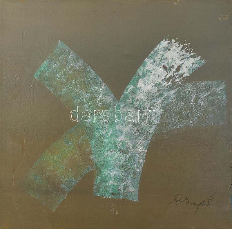 Rubint Ávrahám Péter (1958-): Befejezetlenség, 2001. Olaj, vászon, jelezve jobbra lent, a hátoldalán autográf felirattal, 60×60 cm / Oil on canvas, signed, with autograph description on the reverse, 60×60 cm