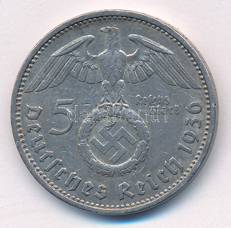 Német Harmadik Birodalom 1936A 5M Ag 'Hindenburg' T:XF,VF karc German Third Reich 1936A 5 Reichsmark Ag 'Hindenburg' C:XF,VF scratch Krause KM#86 - Image 2
