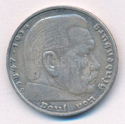Német Harmadik Birodalom 1937D 5M Ag 'Hindenburg' T:XF,VF German Third Reich 1937D 5 Reichsmark Ag 'Hindenburg' C:XF,VF Krause KM#86