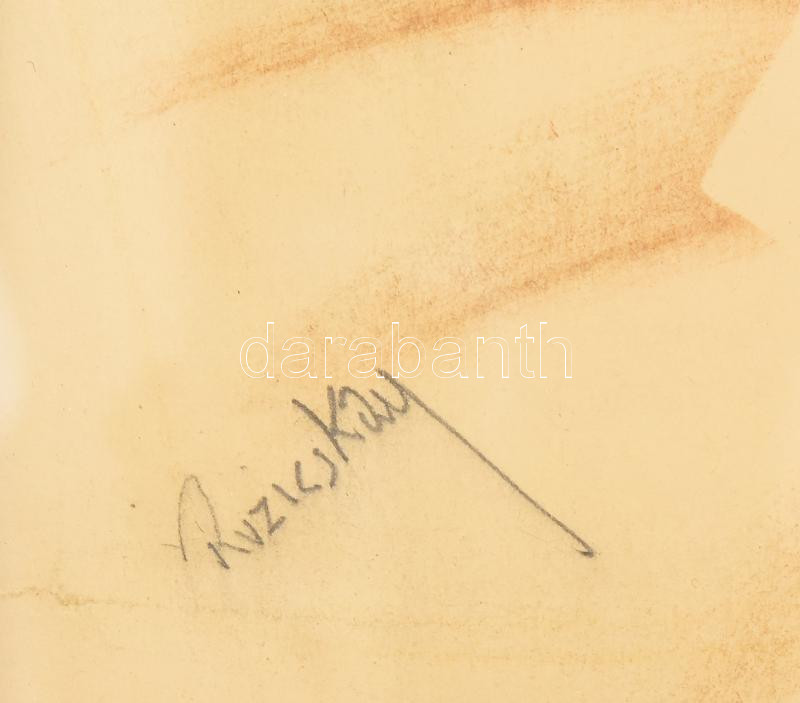 Ruzicskay György (1896-1993): Absztrakt kompozíció. Vegyes technika, papír, jelzett, üvegezett fakeretben, 50x70 cm / mixed technique on paper, signed, framed - Image 3