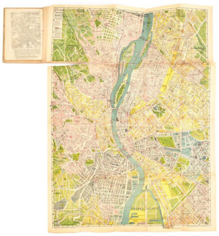cca 1937-1944 Stoits György: Merre menjek? Budapest. Útmutató lépten-nyomon, térkép és utcajegyzék. Kihajtható térképpel. Bp., Dóczi Sándor-ny., a térkép szakadt, kopott borítóval, 61x46 cm