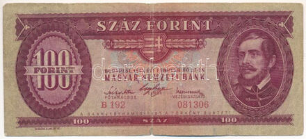 1947. 100Ft 'B 192 081306' T:VG hajtás mentén szakadás Adamo F27