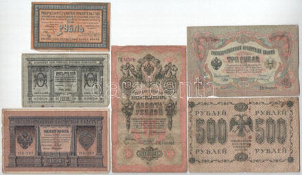 Orosz Birodalom 1912-1917. (1898) 1R Szign.: Shipov + 1912-1917. (1905) 3R Szign.: Shipov + 1909-1912. (1909) 10R Szign.: Konshin + Oroszország / Polgárháború / Szibéria és Urál / Ideiglenes Szibériai Igazgatás 1918. 5R + Orosz Szocialista