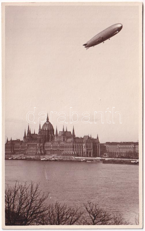 ~1930 Budapest V. Országház fölött Graf Zeppelin LZ-127 léghajó. photo