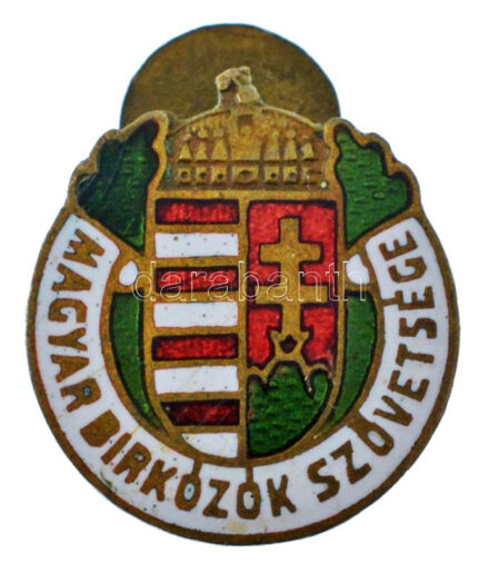 ~1930-1940. 'Magyar Birkózók Szövetsége' zománcozott bronz gomblyukjelvény 'ARKANZAS BP VÁCI U. 20.' gyártói jelzéssel (17x16mm) T:XF Hungary ~1930-1940. 'Hungarian Wrestling Federation' enamelled bronze button badge with makers mark
