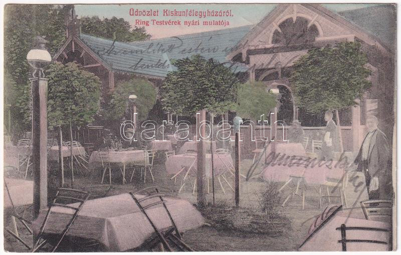 1910 Kiskunfélegyháza, Ring testvérek nyári mulatója, kert. Vesszősi József kiadása