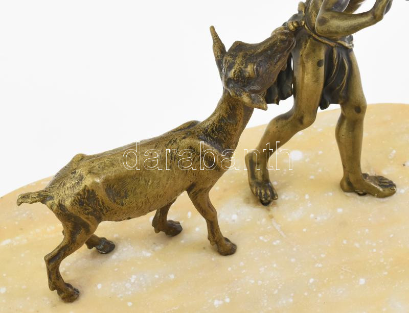 Névjegytartó. Szőlőt evő gyermek kecskével. Márvány, Bronz. 23x22 cm - Image 3