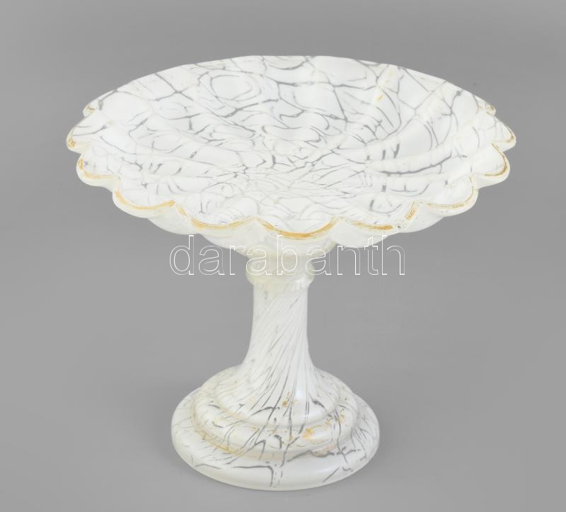 Sütemény kínáló, fatörzs mintás, festett üveg, XIX. sz vége. Kopott. d: 24 cm