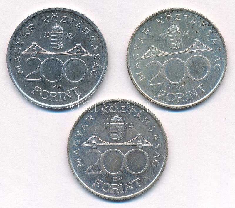 1992. 200Ft Ag 'MNB' + 1994. 200Ft Ag 'Deák' (2db) T:AU,XF patina Adamo F13, F13.1 - Image 2