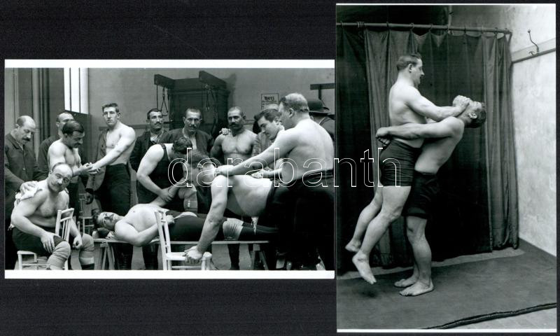cca 1920 Birkózók edzése és lazító masszázsa, 8 db modern nagyítás, 15x10 cm - Image 2