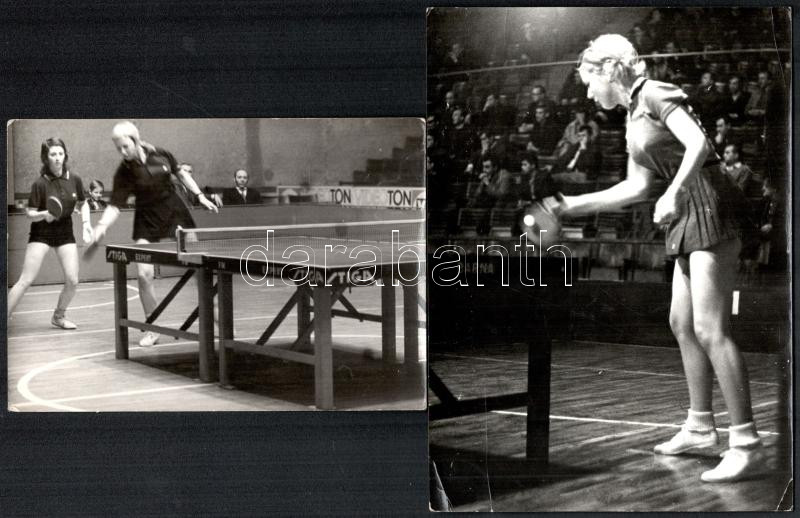 cca 1972-1982 közötti felvételek, Magos Judit (1951-2018) asztaliteniszező, a sportág Európa-bajnokságainak egyik meghatározó szereplője az 1972-től 1982-ig tartó időszakban, 5 db vintage fotó, ezüst zselatinos fotópapíron, kisebb - Image 2