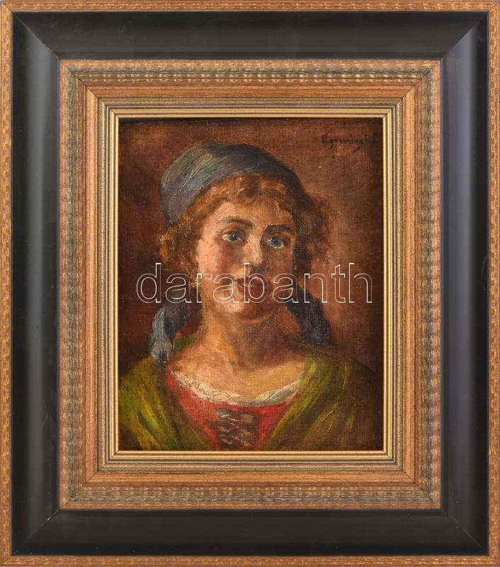 Egerváry Potemkin Ágost (1858-1930): Menyecske. Olaj, vászon. Jelezve jobbra fent. 27x22 cm. Dekoratív keretben.