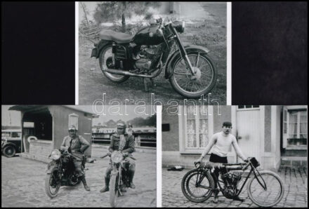 Régi motorkerékpárok tétele, 4 db modern nagyítás, a felvételek eltérő időben és helyen készültek, 17,7x23,7 cm és 10x15 cm