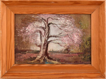 Győrffy Éva (1931-2022): Egy fa. Olaj, farost. Jelzett, hátoldalán autográf felirattal. Fakeretben. 20x30 cm.