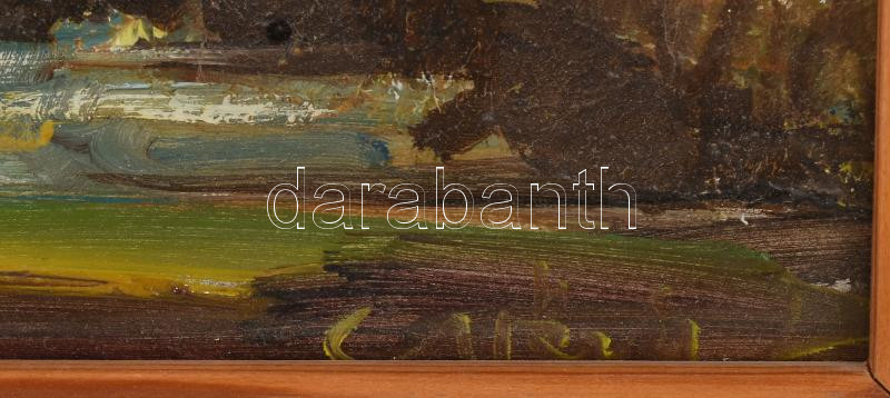 Győrffy Éva (1931-2022): Fák. Olaj, farost. Jelzett, hátoldalán autográf felirattal. Fakeretben. 20x30 cm. - Image 2