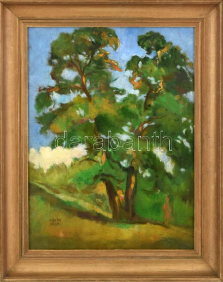 Kádár Béla jelzéssel: Napfényes táj. Olaj, vászon, 40x30 cm. Dekoratív fakeretben.