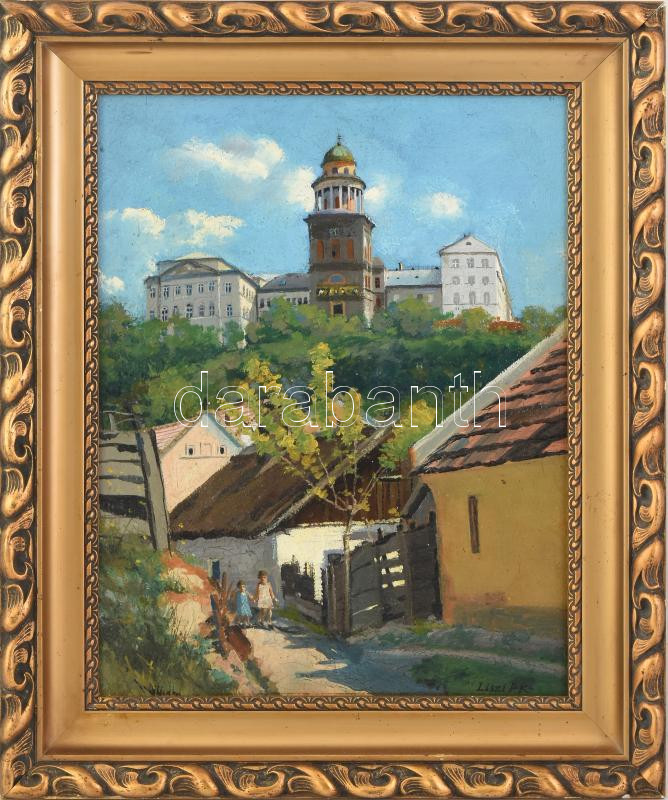 Liszi P. K. jelzéssel: Pannonhalma. Olaj, vászon, 41x32 cm. Dekoratív fakeretben.