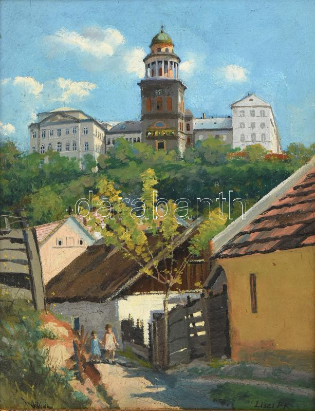 Liszi P. K. jelzéssel: Pannonhalma. Olaj, vászon, 41x32 cm. Dekoratív fakeretben. - Image 2