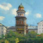 Liszi P. K. jelzéssel: Pannonhalma. Olaj, vászon, 41x32 cm. Dekoratív fakeretben. - Image 4