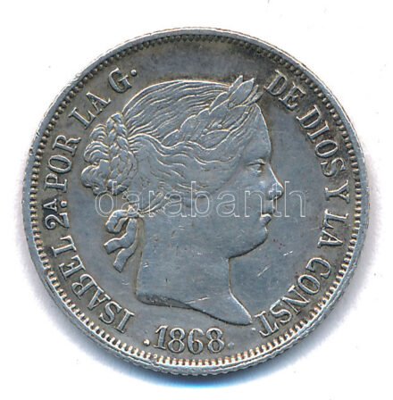 Fülöp-szigetek 1868. 20c Ag 'II. Izabella' T:XF,VF Philippines 1868. 20 Centimos Ag 'Isabel II' C:XF,VF Krause KM# 146