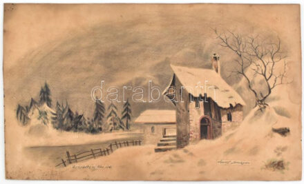 Josef Semayer (Seemayer, ?1818-1894?): Havas táj, 1863, Werschetz (Versec). Akvarell, ceruza, karton, jelzett. Foltos. 25x42 cm