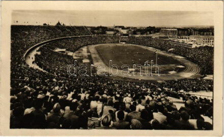 Budapest XIV. Népstadion, labdarúgó mérkőzés, foci. Képzőművészeti Alap kiadóvállalat (Rb)