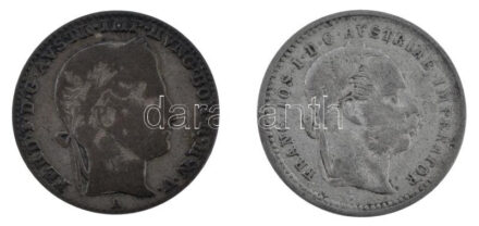 Ausztria 1837A 3kr Ag 'I. Ferdinánd' + 1872. 10kr Ag 'Ferenc József' T:VF,F Austria 1872. 10 Kreuzer Ag 'Franz Joseph' + 1837A 3 Kreuzer Ag 'Ferdinand I' C:VF,F