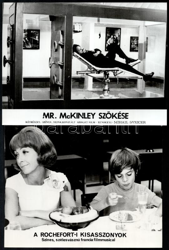 cca 1988 előtt készült külföldi filmekből egy-egy jelenet, 17 db vintage produkciós filmfotó, ezüst zselatinos fotópapíron, a használatból eredő (esetleges) kisebb hibákkal, 18x24 cm