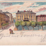 1899 (Vorläufer) Temesvár, Timisoara; Jenő herceg tér / Prinz Eugen Platz / street view, square. Corvina Art Nouveau litho (Rb)