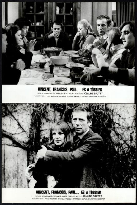 cca 1974 ,,Vincent, Francois, Paul ... és a többiek' című francia - olasz film jelenetei és szereplői (köztük Yves Montand, Gérard Depardieu), 17 db vintage produkciós filmfotó, ezüst zselatinos fotópapíron, a használatból eredő