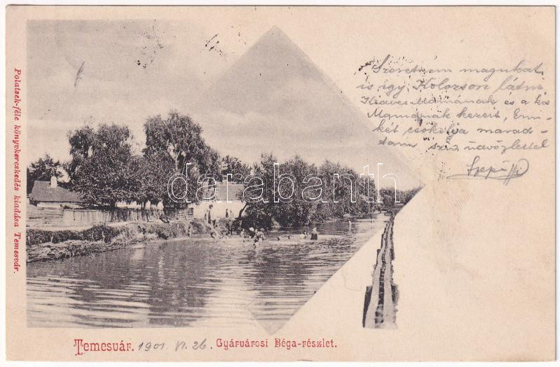 1901 Temesvár, Timisoara; Gyárvárosi Béga részlet. Polatsek-féle kiadása / Fabric, riverside (EK)