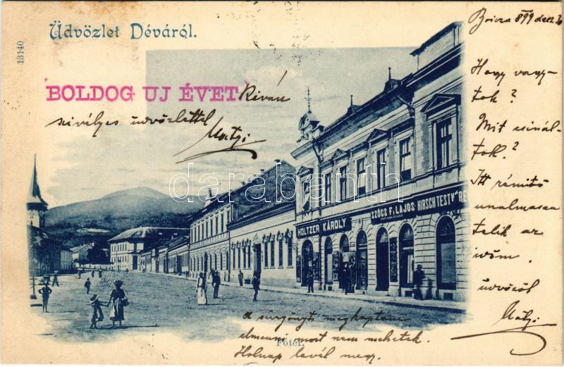1899 (Vorläufer) Déva, Holtzer Károly, Szőcs F. Lajos és Hirsch Testvérek üzlete
