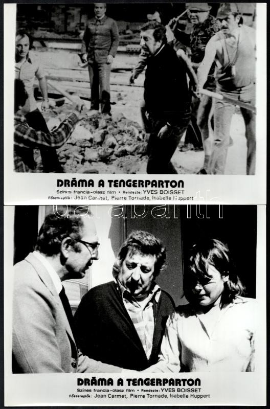 cca 1975 ,,Dráma a tengerparton' című francia - olasz film jelenetei és szereplői, 8 db vintage produkciós filmfotó, ezüst zselatinos fotópapíron, a használatból eredő (esetleges) kisebb hibákkal, 18x24 cm - Image 2