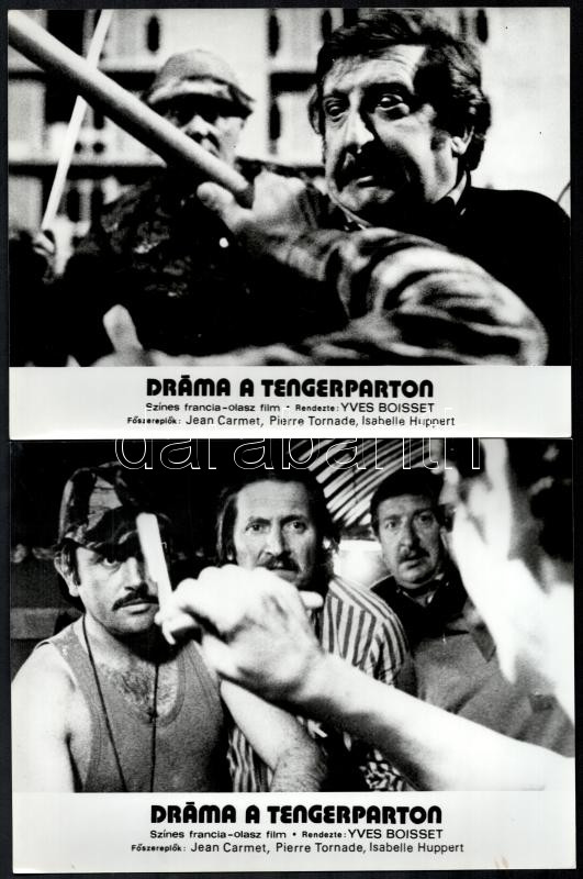 cca 1975 ,,Dráma a tengerparton' című francia - olasz film jelenetei és szereplői, 8 db vintage produkciós filmfotó, ezüst zselatinos fotópapíron, a használatból eredő (esetleges) kisebb hibákkal, 18x24 cm - Image 3