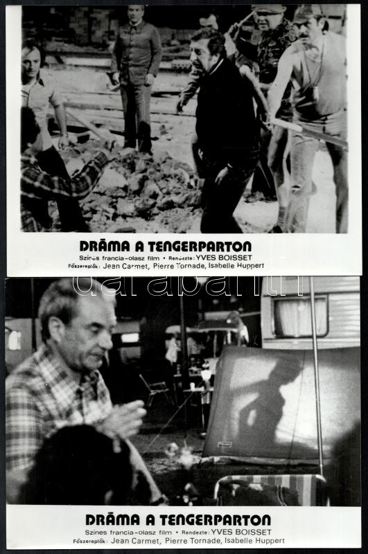 cca 1975 ,,Dráma a tengerparton' című francia - olasz film jelenetei és szereplői, 8 db vintage produkciós filmfotó, ezüst zselatinos fotópapíron, a használatból eredő (esetleges) kisebb hibákkal, 18x24 cm - Image 4