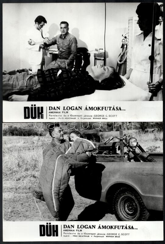 cca 1972 ,,Düh - Dan Logan ámokfutása' című amerikai film jelenetei és szereplői, 5 db vintage produkciós filmfotó, ezüst zselatinos fotópapíron, a használatból eredő (esetleges) kisebb hibákkal, 18x24 cm