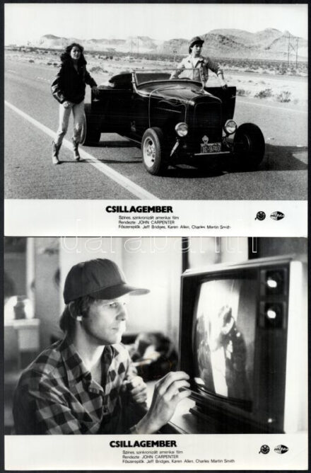 cca 1984 ,,Csillagember' című amerikai film jelenetei és szereplői, 10 db vintage produkciós filmfotó, ezüst zselatinos fotópapíron, a használatból eredő (esetleges) kisebb hibákkal, az egyik kép sarka a szövegmezőben hiányzik,