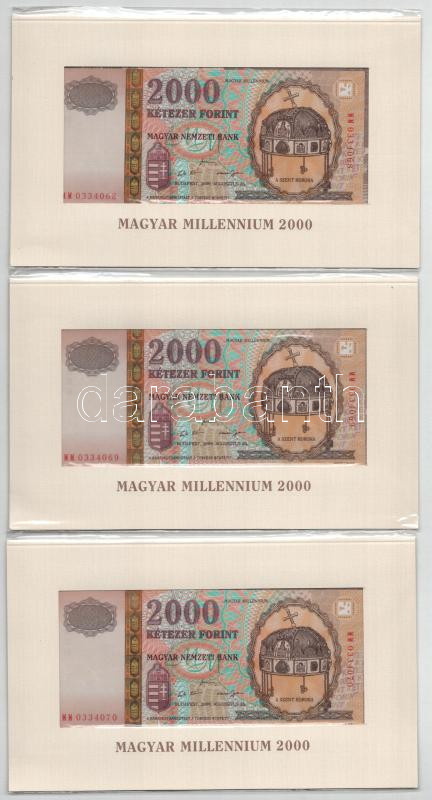 2000. 2000Ft (3x) 'Millenium' eredeti, bontatlan díszcsomagolásban, sorszámkövetők 'MM 0334068 - MM 0334070' T:I Adamo F56A