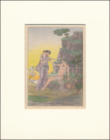 FL jelzéssel: Antik jelenet. Litográfia, papír, paszpartuban, 13×9 cm