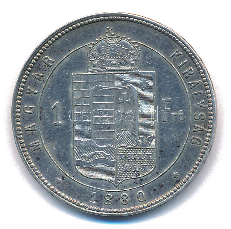 1880KB 1Ft Ag 'Ferenc József / Középcímer' T:XF patina, ph. Hungary 1880KB 1 Forint Ag 'Franz Joseph' C:XF patina, edge error Adamo M15 - Image 2