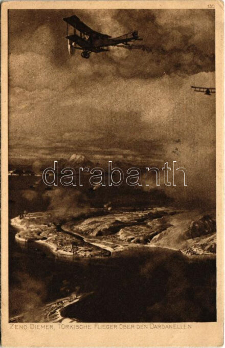 1917 Türkische Flieger über den Dardanellen. Der Krieg 1914/16. / WWI Turkish military aircrafts over the Dardanelles s: Zeno Diemer (EK)