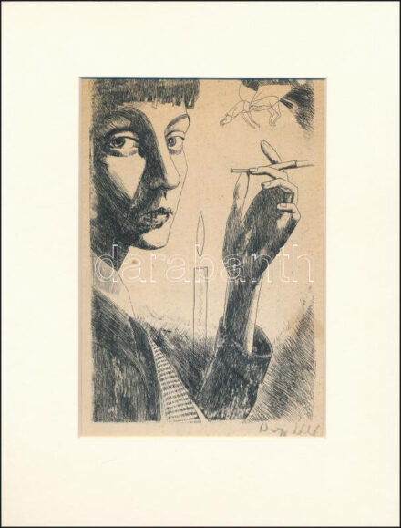 Nagy László (1925-1978): Szécsi Margit. Rézkarc, papír, utólagos jelzéssel, paszpartuban, 18×12 cm