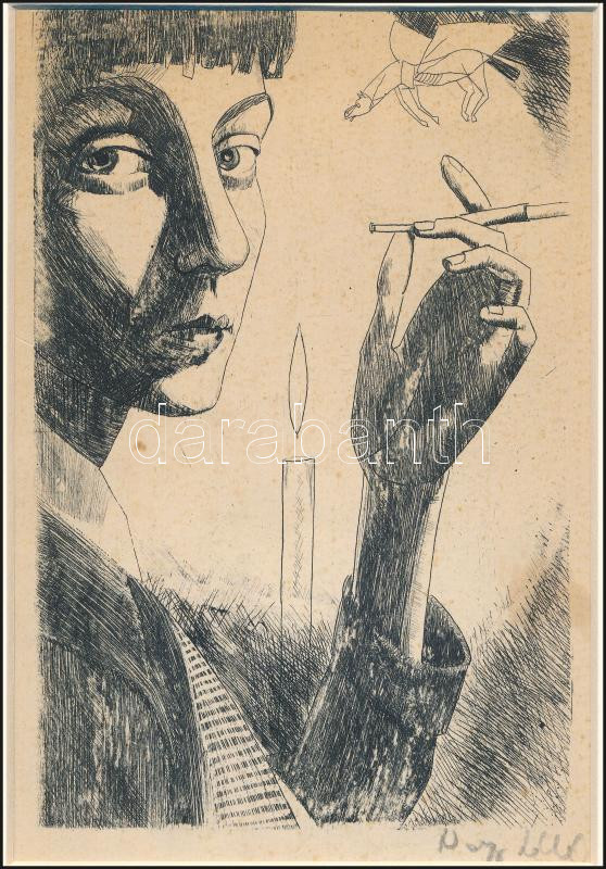 Nagy László (1925-1978): Szécsi Margit. Rézkarc, papír, utólagos jelzéssel, paszpartuban, 18×12 cm - Image 2