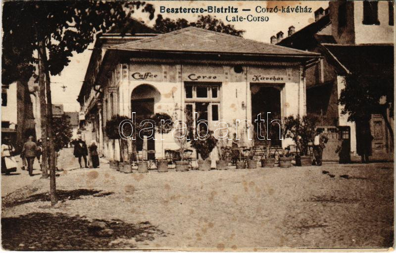 Beszterce, Bistritz, Bistrita; Corso Kávéház. F. Stolzenberg kiadása / cafe shop (fl)