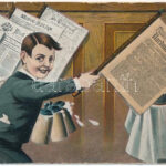 1916 Olomouc, Olmütz; Nordmährerblatt. Gruss aus Olmütz / boy with newspaper, leporellocard (empty inside) (b)